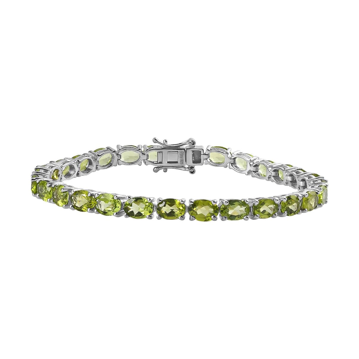 Peridot Tennis Bracelet in Platinum Over Sterling Silver (8.00 In) 21.85 ctw image number 0