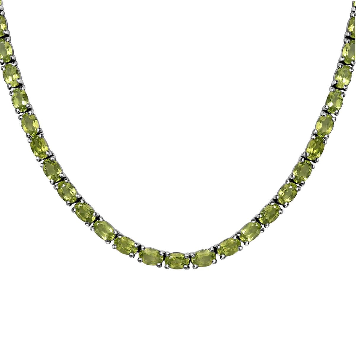 Peridot Tennis Necklace 18 Inches in Platinum Over Sterling Silver 37.75 ctw image number 0