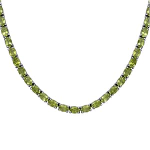 Peridot Tennis Necklace 18 Inches in Platinum Over Sterling Silver 37.75 ctw