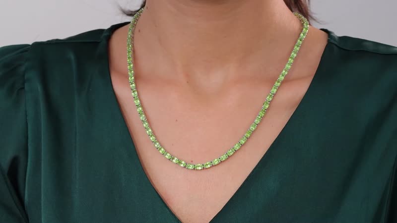 Peridot Tennis Necklace 18 Inches in Platinum Over Sterling Silver 37.75 ctw