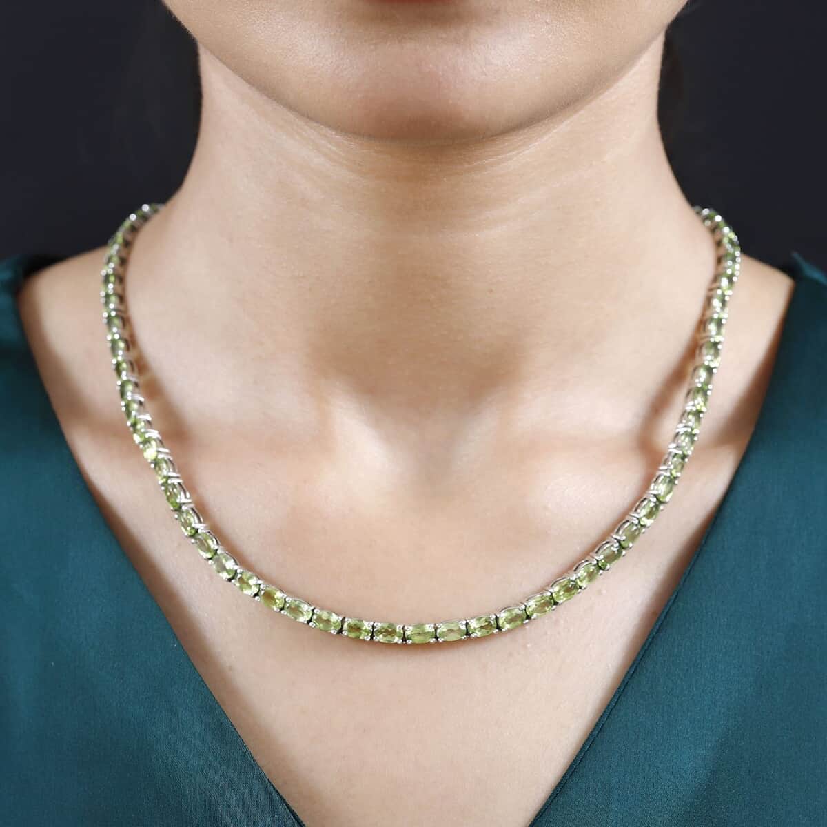 Peridot Tennis Necklace 18 Inches in Platinum Over Sterling Silver 37.75 ctw image number 2