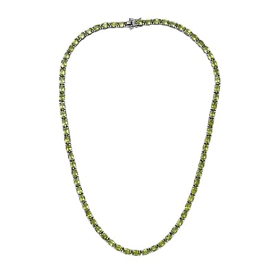 Peridot Tennis Necklace 18 Inches in Platinum Over Sterling Silver 37.75 ctw