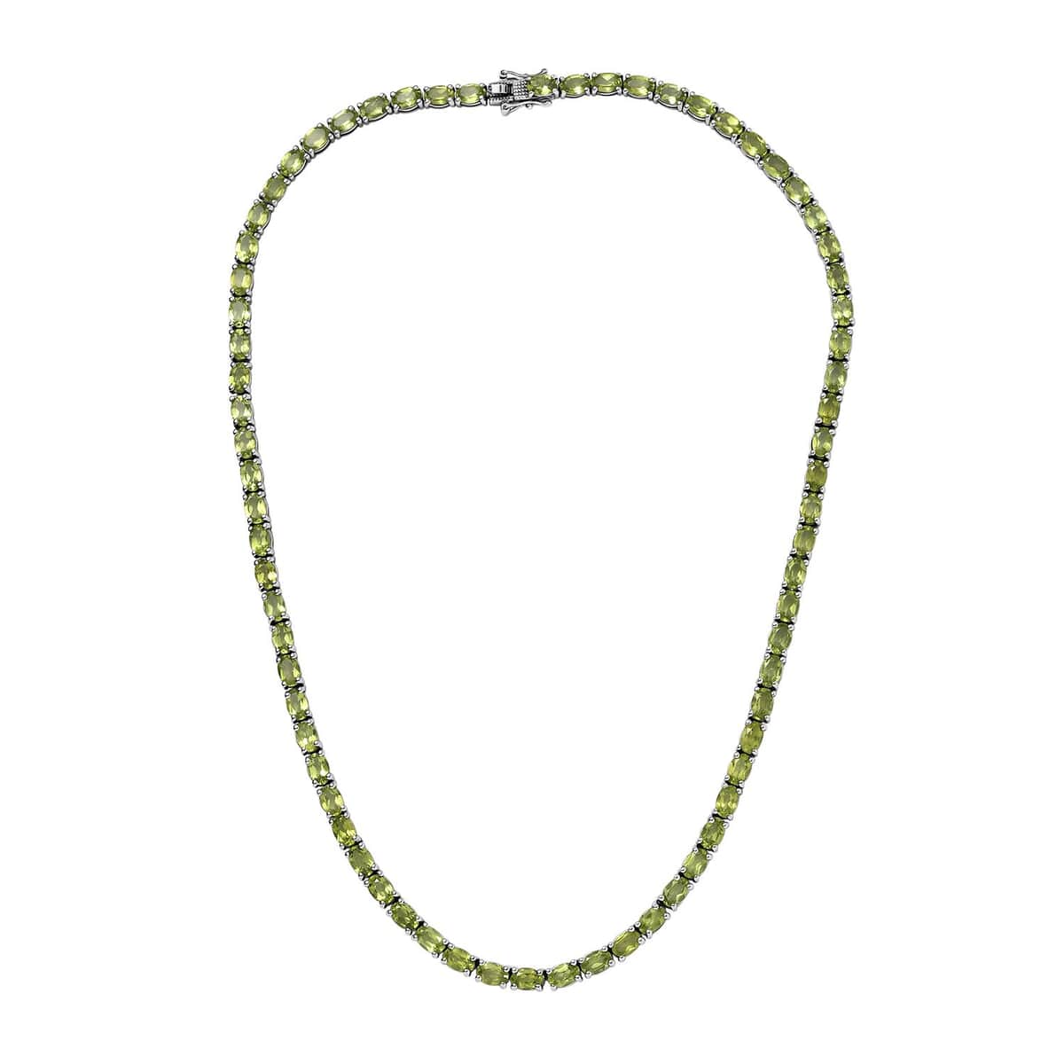 Peridot Tennis Necklace 18 Inches in Platinum Over Sterling Silver 37.75 ctw image number 3
