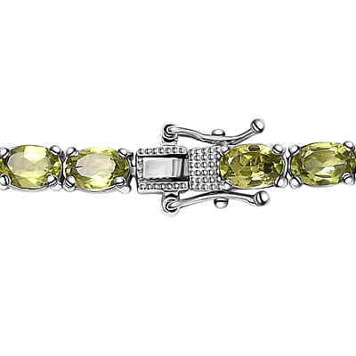 Peridot Tennis Necklace 18 Inches in Platinum Over Sterling Silver 37.75 ctw