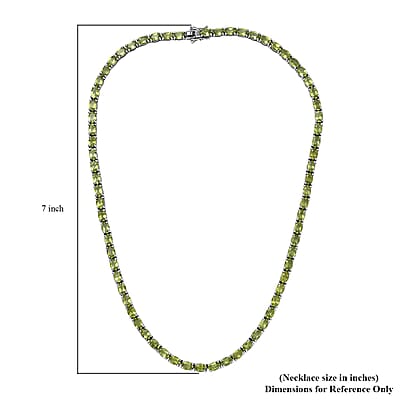 Peridot Tennis Necklace 18 Inches in Platinum Over Sterling Silver 37.75 ctw