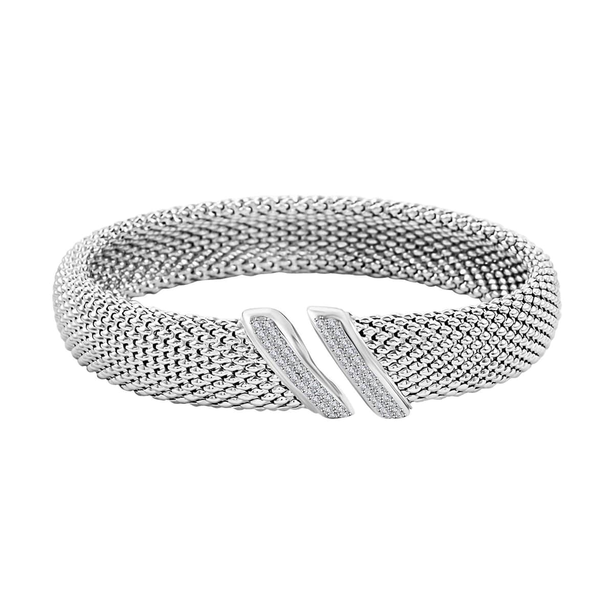 Italian Simulated Diamond Bangle Bracelet in Sterling Silver (7.0 In) 1.20 ctw image number 0