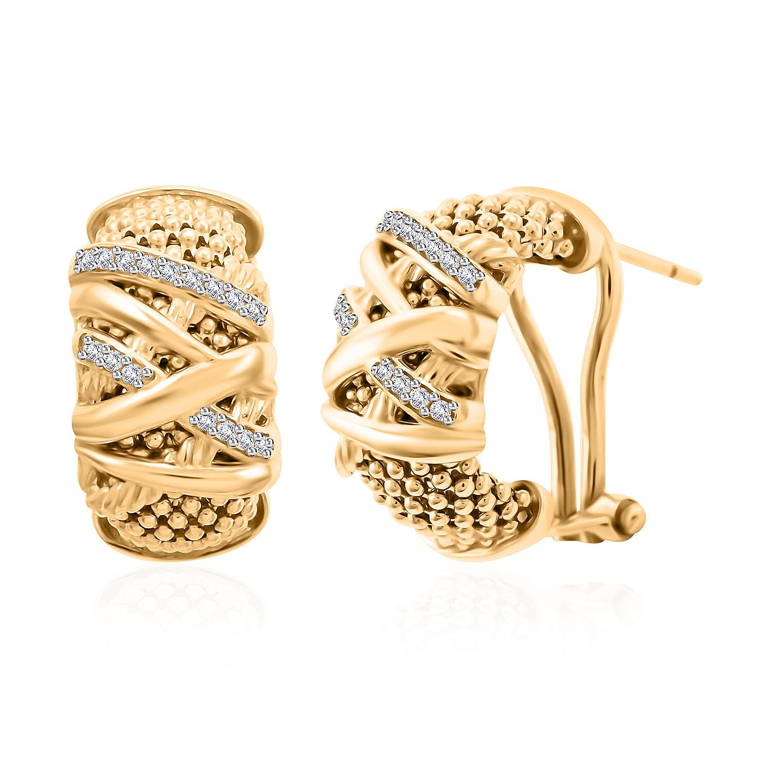 Italian Simulated Diamond Omega Clip Earrings in 14K Yellow Gold Over Sterling Silver 0.75 ctw
