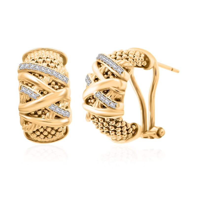 Italian Simulated Diamond Omega Clip Earrings in 14K Yellow Gold Over Sterling Silver 0.75 ctw