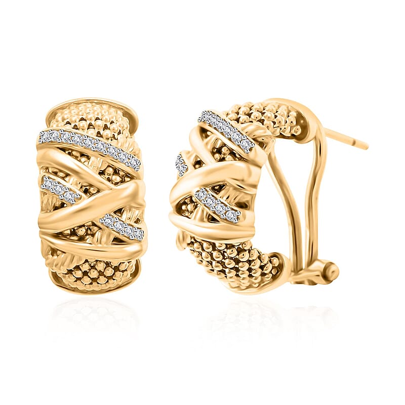 Italian Simulated Diamond Omega Clip Earrings in 14K Yellow Gold Over Sterling Silver 0.75 ctw