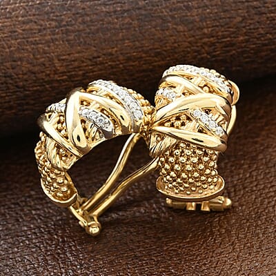 Italian Simulated Diamond Omega Clip Earrings in 14K Yellow Gold Over Sterling Silver 0.75 ctw