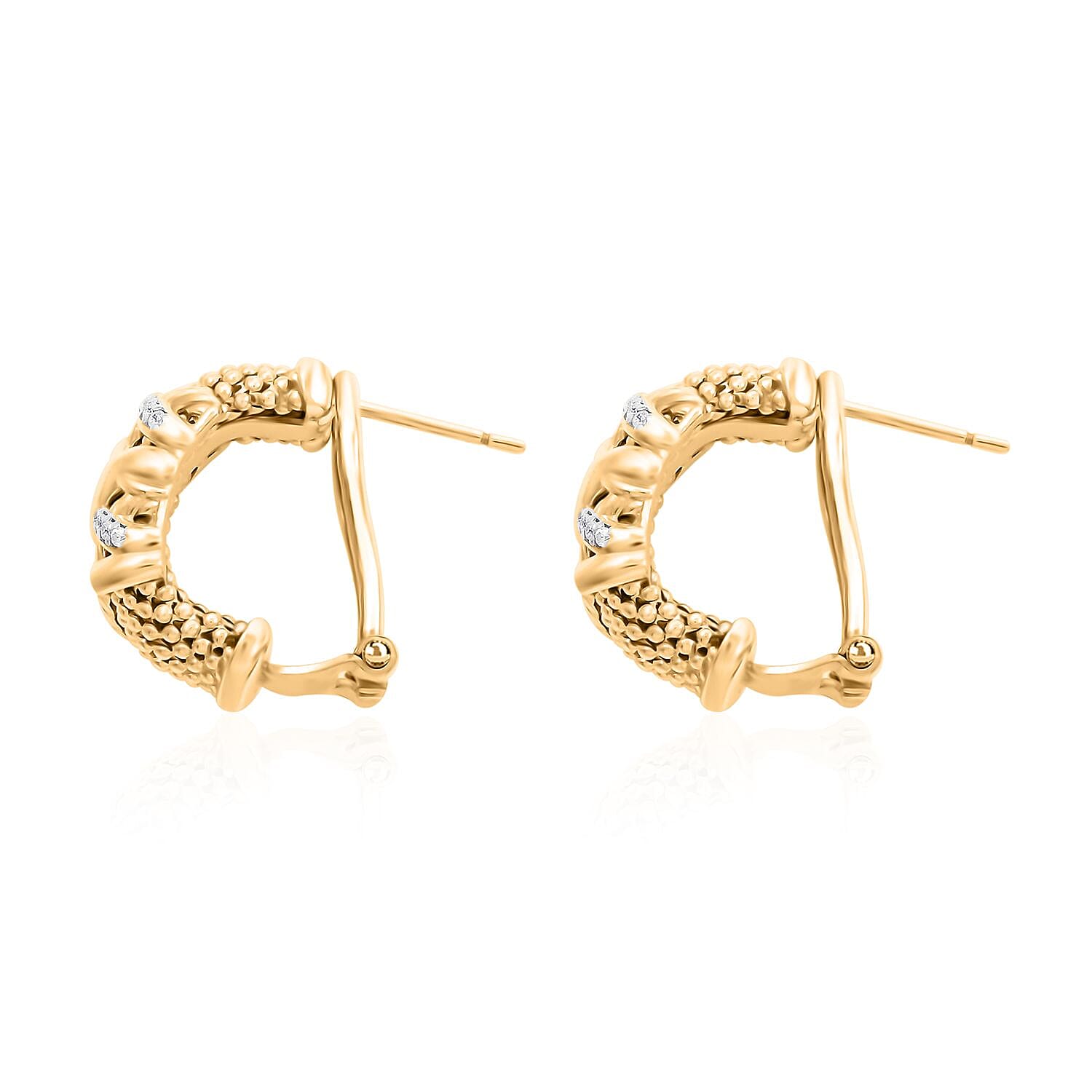 Italian Simulated Diamond Omega Clip Earrings in 14K Yellow Gold Over Sterling Silver 0.75 ctw