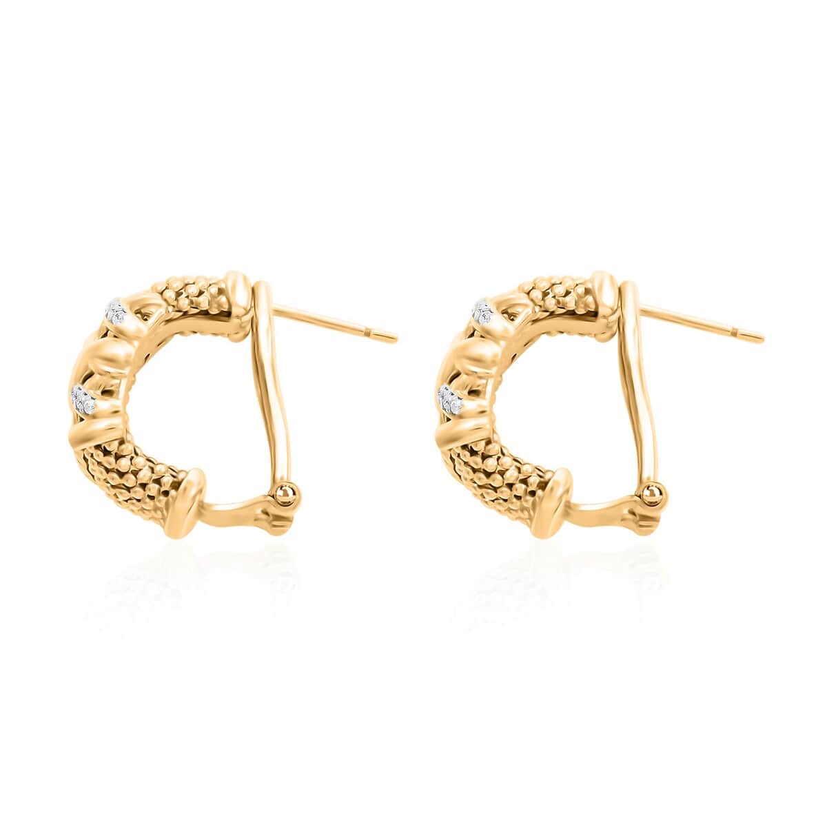 Italian Simulated Diamond Omega Clip Earrings in 14K Yellow Gold Over Sterling Silver 0.75 ctw image number 3