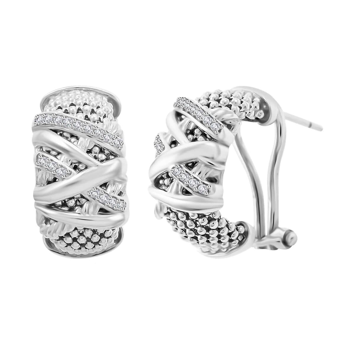 Italian Simulated Diamond Omega Clip Earrings in Sterling Silver 0.75 ctw image number 0