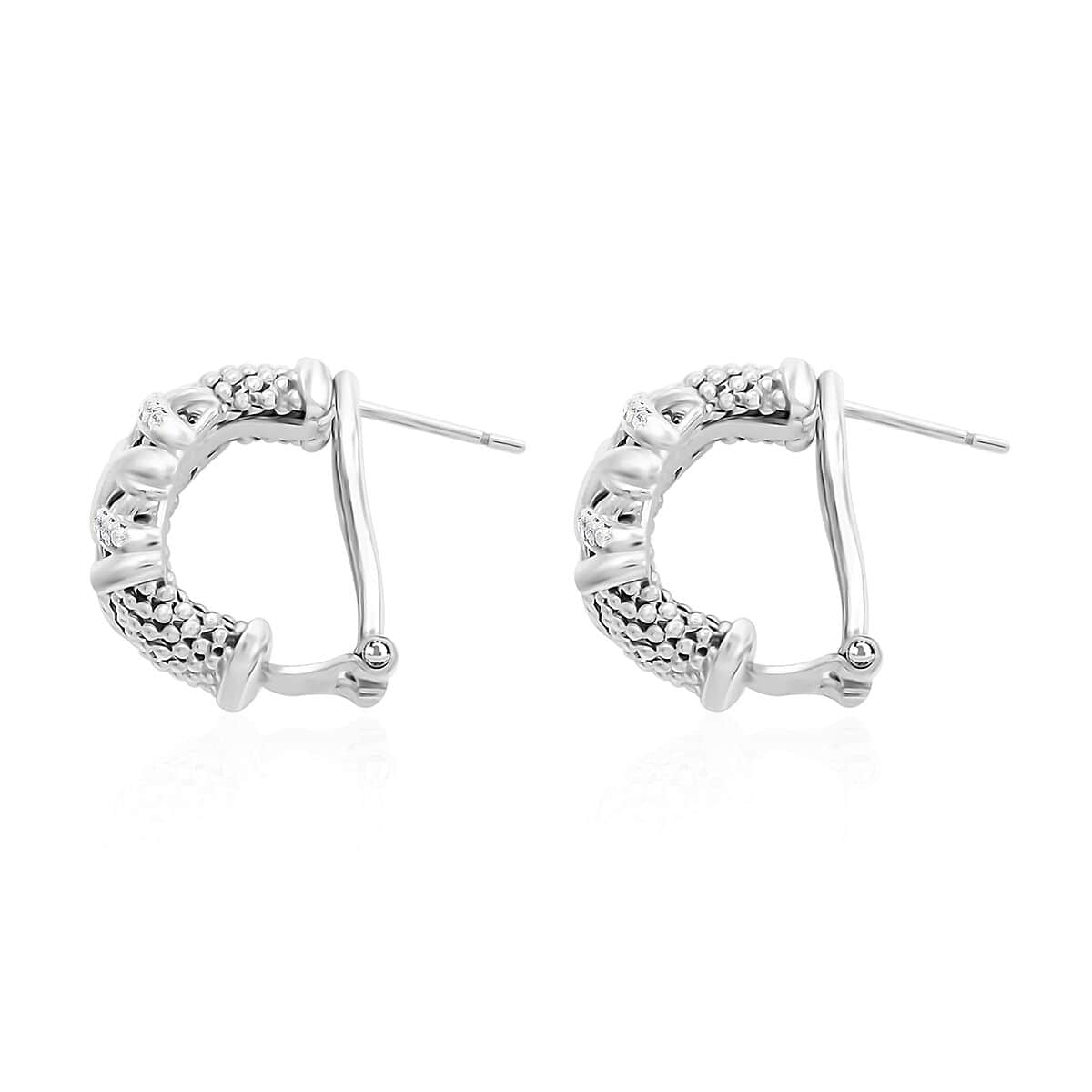 Italian Simulated Diamond Omega Clip Earrings in Sterling Silver 0.75 ctw image number 3