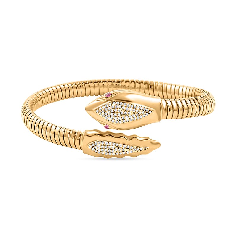 Italian Simulated Pink and White Diamond Bangle Bracelet in 14K Yellow Gold Over Sterling Silver (6.50 In) 2.55 ctw
