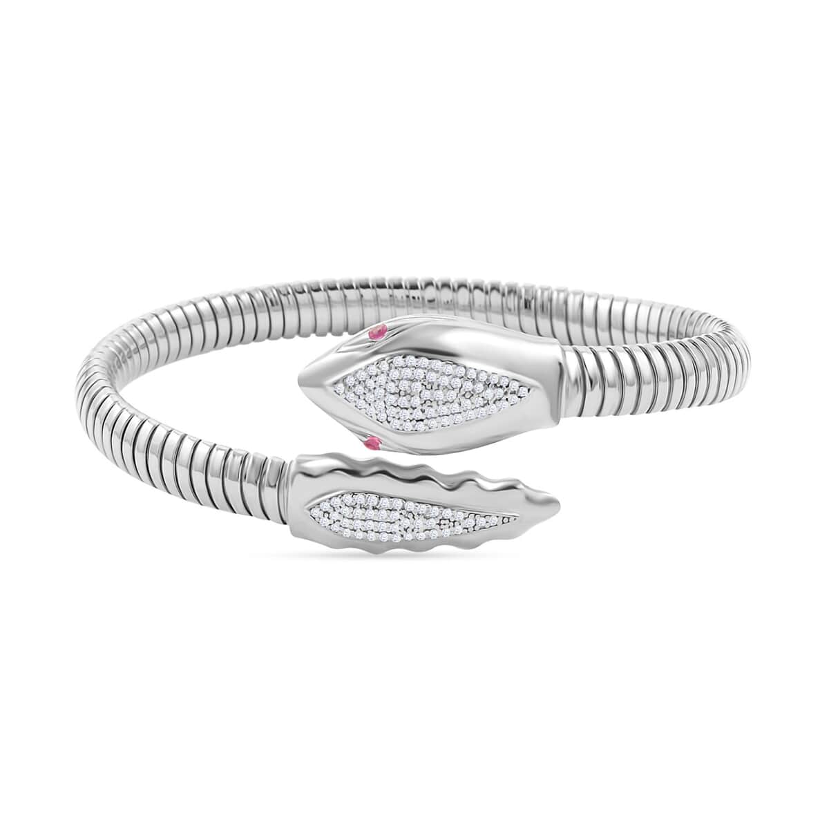 Italian Simulated Pink and White Diamond Bangle Bracelet in Sterling Silver (6.50 In) 2.55 ctw image number 0