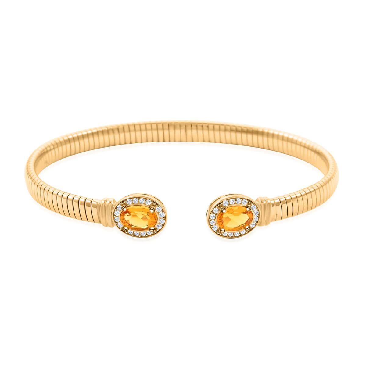 Mother’s Day Gift Italian Citrine and Simulated Diamond Bangle Bracelet in 14K Yellow Gold Over Sterling Silver (6.50 In) 2.40 ctw image number 0