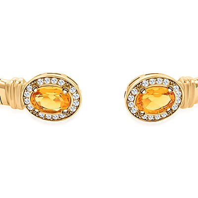 Italian Citrine and Simulated Diamond Bangle Bracelet in 14K Yellow Gold Over Sterling Silver (6.50 In) 2.40 ctw