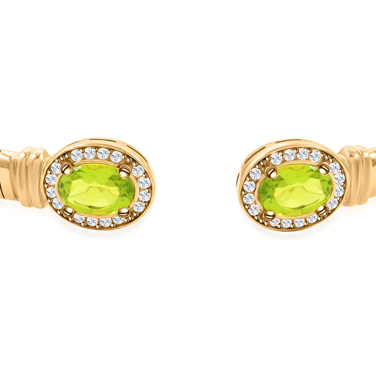 Italian Peridot and Simulated Diamond Bangle Bracelet in 14K Yellow Gold Over Sterling Silver (6.50 In) 2.40 ctw image number 2