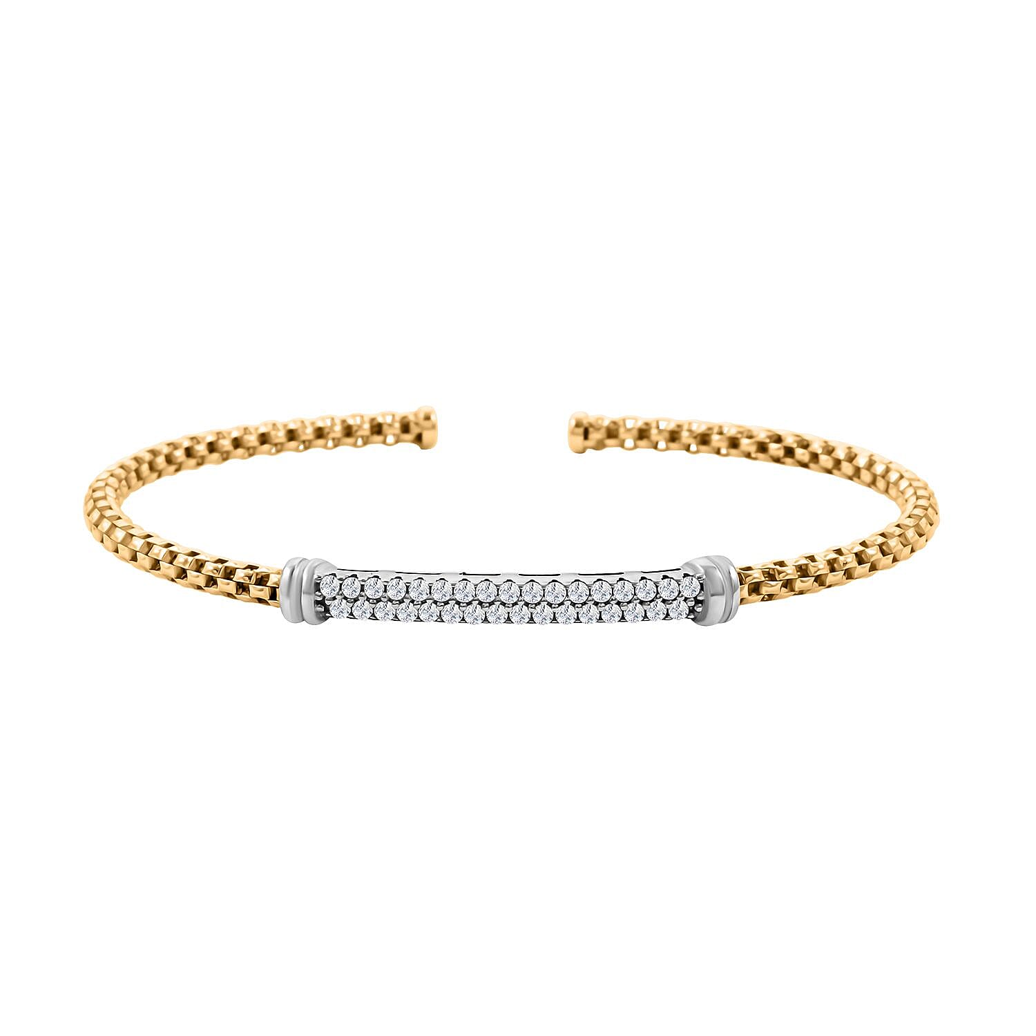 Italian Simulated Diamond Bangle Bracelet in 14K Yellow Gold and Sterling Silver (6.50 In) 0.75 ctw