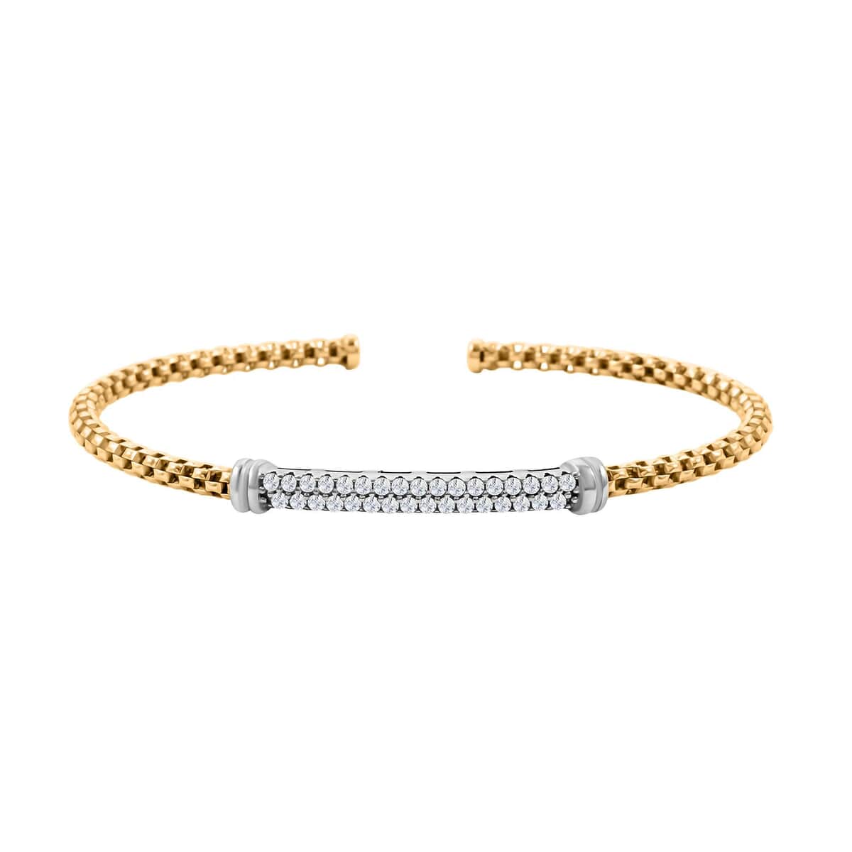 Italian Simulated Diamond Bangle Bracelet in 14K Yellow Gold and Sterling Silver (6.50 In) 0.75 ctw image number 0