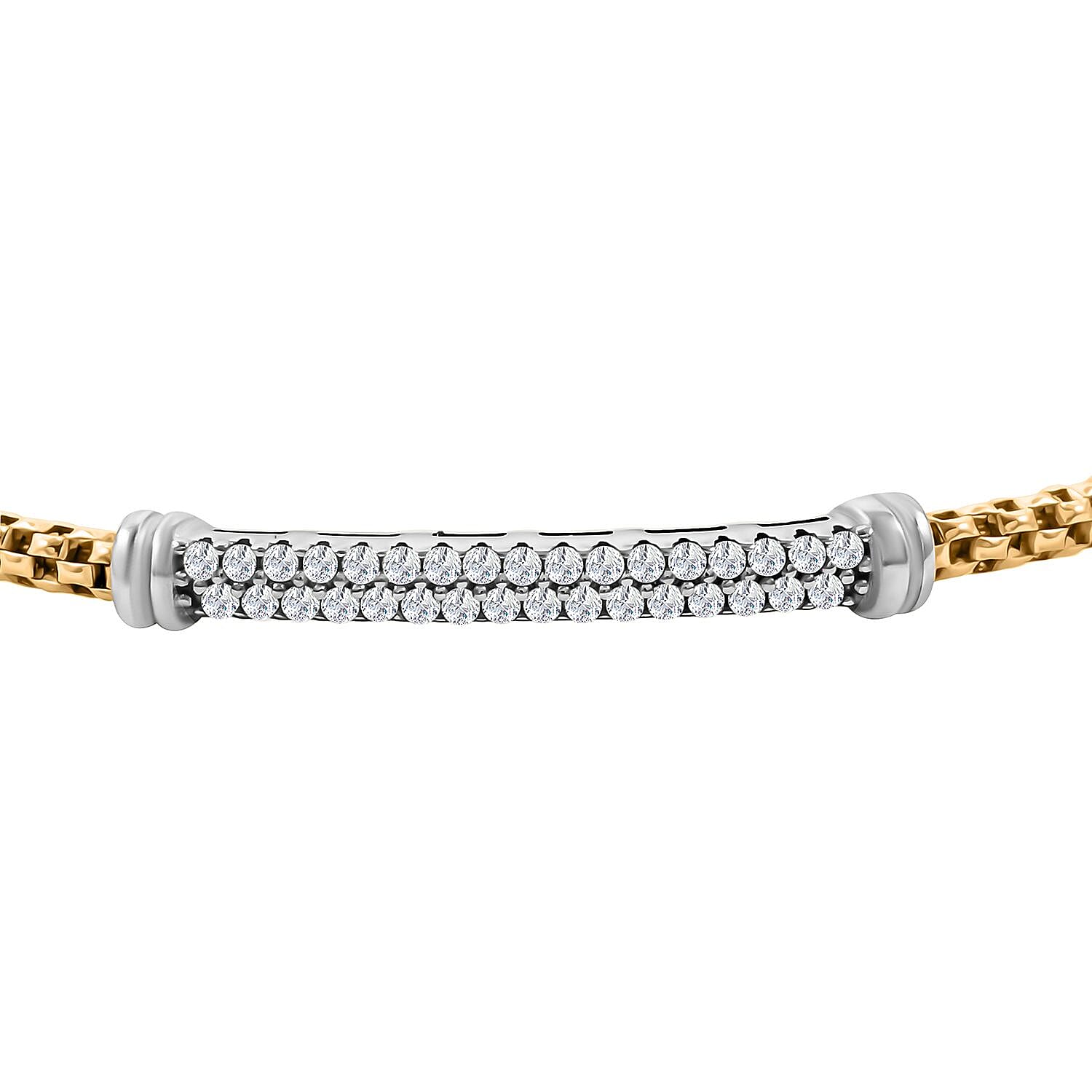 Italian Simulated Diamond Bangle Bracelet in 14K Yellow Gold and Sterling Silver (6.50 In) 0.75 ctw