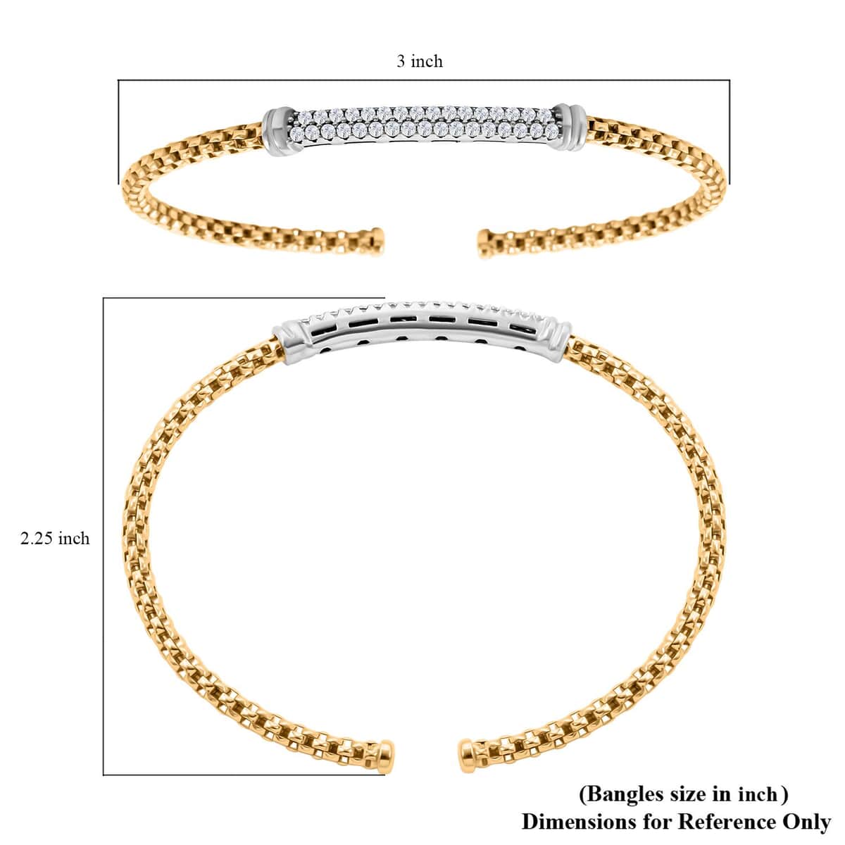 Italian Simulated Diamond Bangle Bracelet in 14K Yellow Gold and Sterling Silver (6.50 In) 0.75 ctw image number 4