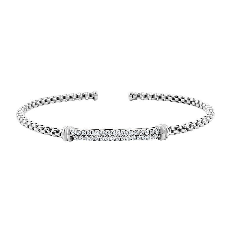 Italian Simulated Diamond Bangle Bracelet in Sterling Silver (6.50 In) 0.75 ctw