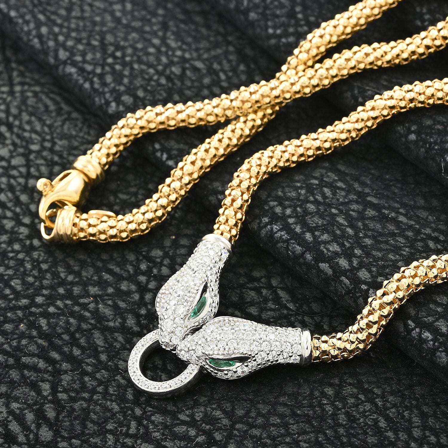 Italian Simulated Green and White Diamond Necklace 17 Inches in 14K Yellow Gold Over and Sterling Silver 3.35 ctw