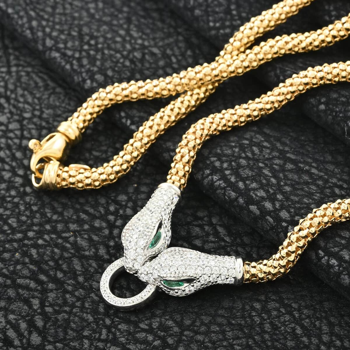 Italian Simulated Green and White Diamond Necklace 17 Inches in 14K Yellow Gold Over and Sterling Silver 3.35 ctw image number 1