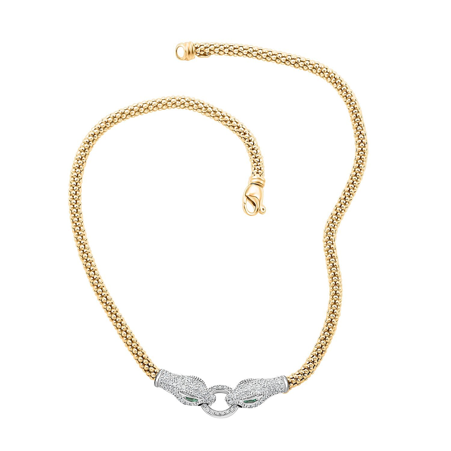 Italian Simulated Green and White Diamond Necklace 17 Inches in 14K Yellow Gold Over and Sterling Silver 3.35 ctw