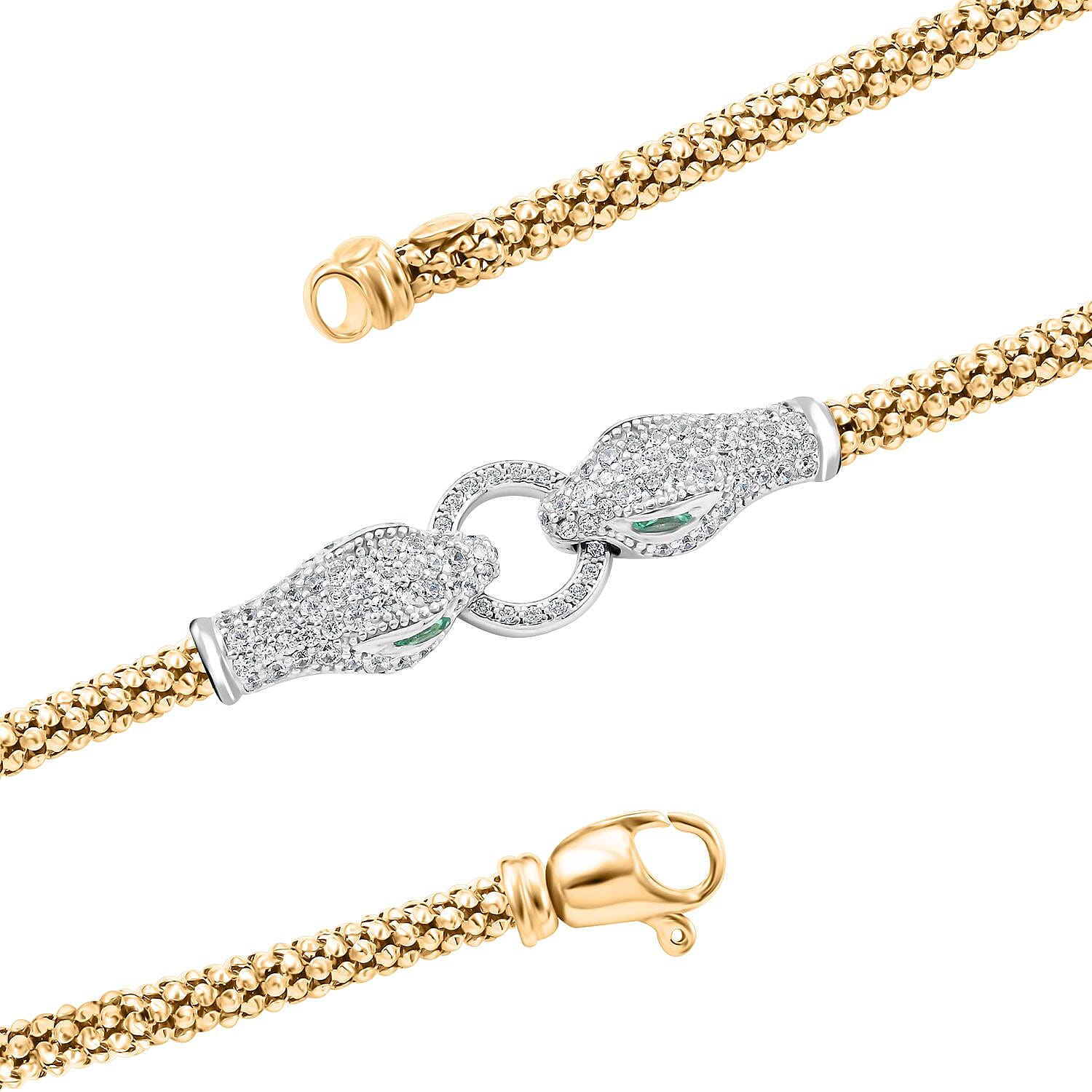 Italian Simulated Green and White Diamond Necklace 17 Inches in 14K Yellow Gold Over and Sterling Silver 3.35 ctw