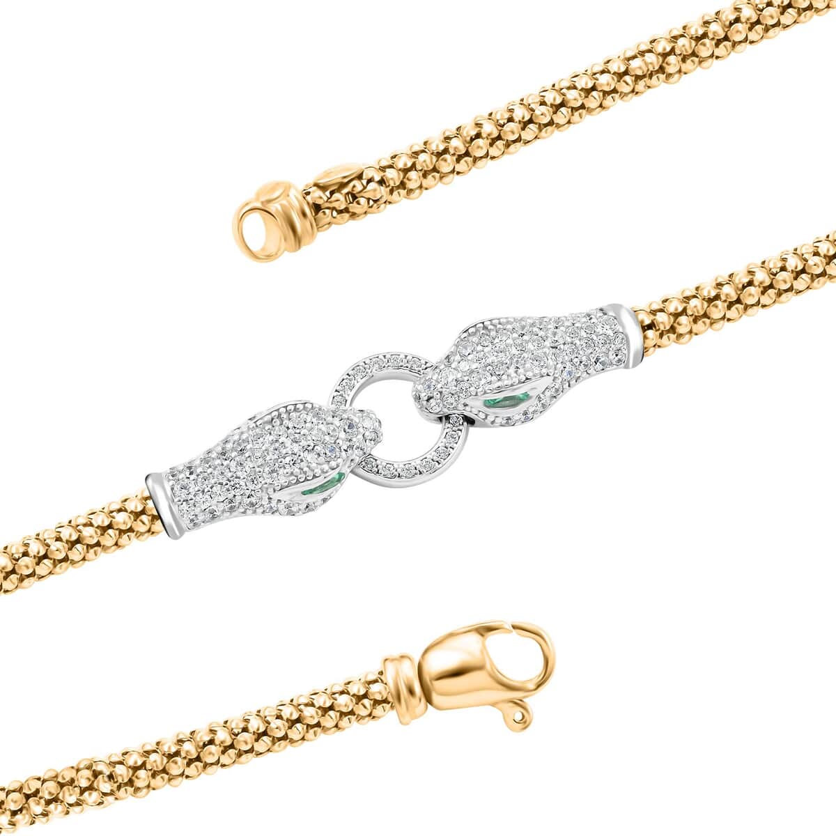 Italian Simulated Green and White Diamond Necklace 17 Inches in 14K Yellow Gold Over and Sterling Silver 3.35 ctw image number 3