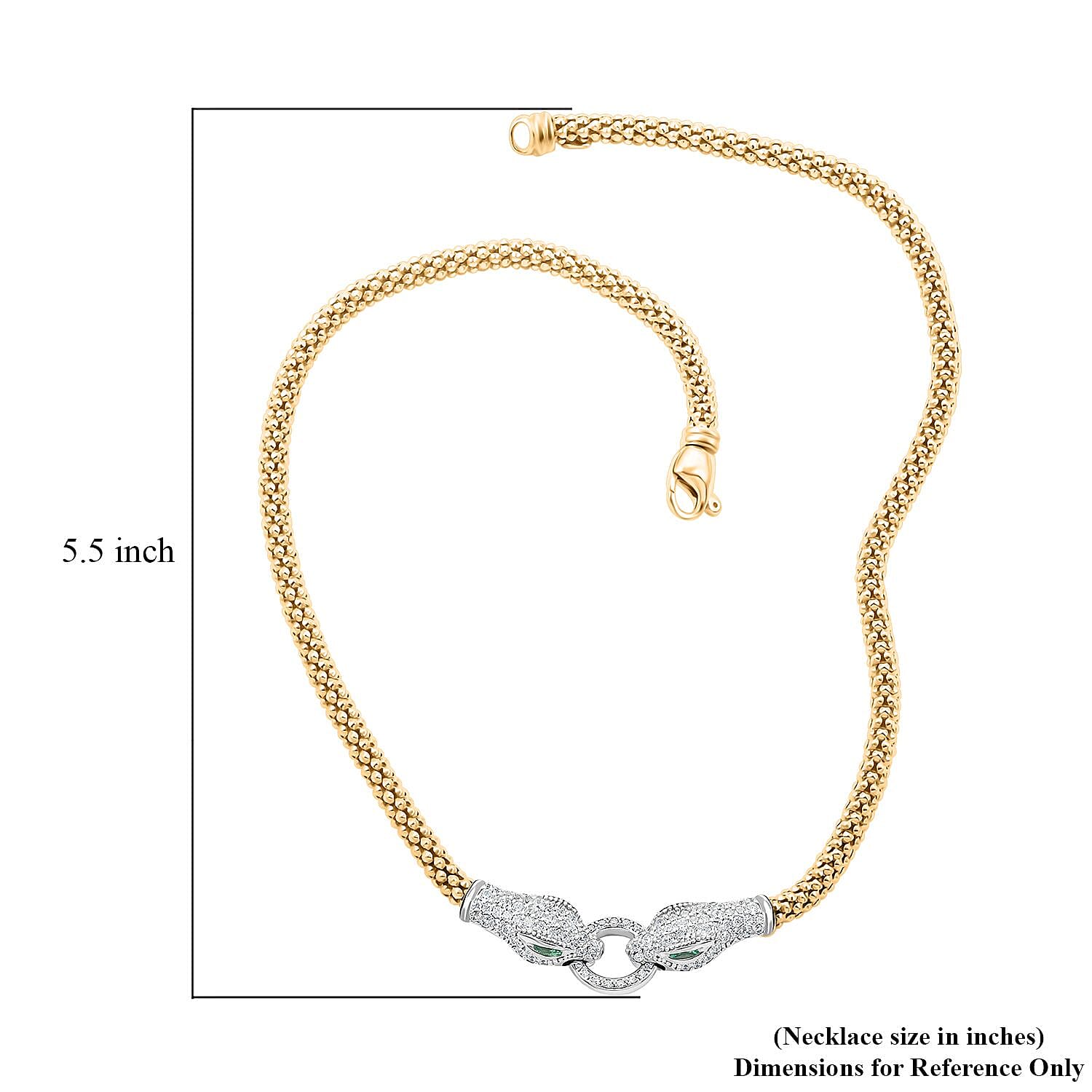Italian Simulated Green and White Diamond Necklace 17 Inches in 14K Yellow Gold Over and Sterling Silver 3.35 ctw