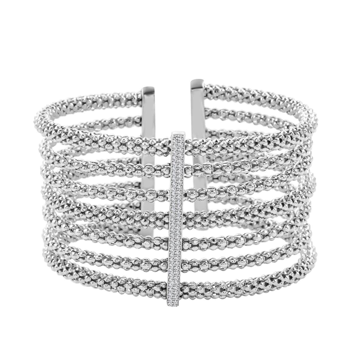 Italian Simulated Diamond Bangle Bracelet in Sterling Silver (6.50 In) 1.55 ctw image number 0