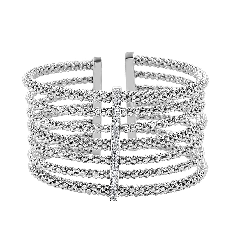 Italian Simulated Diamond Bangle Bracelet in Sterling Silver (6.50 In) 1.55 ctw