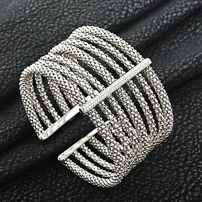 Italian Simulated Diamond Bangle Bracelet in Sterling Silver (6.50 In) 1.55 ctw