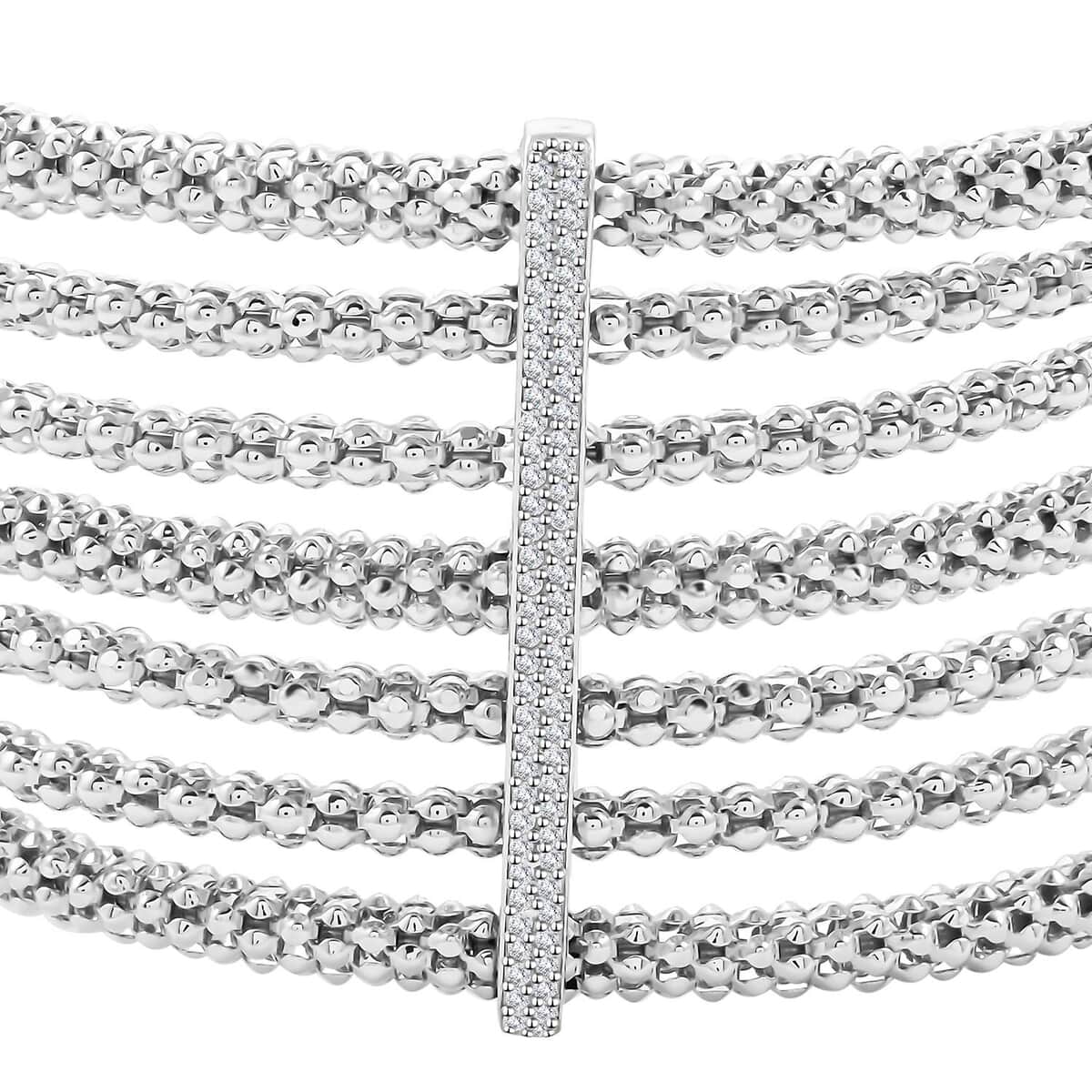 Italian Simulated Diamond Bangle Bracelet in Sterling Silver (6.50 In) 1.55 ctw image number 2
