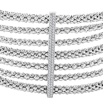 Italian Simulated Diamond Bangle Bracelet in Sterling Silver (6.50 In) 1.55 ctw