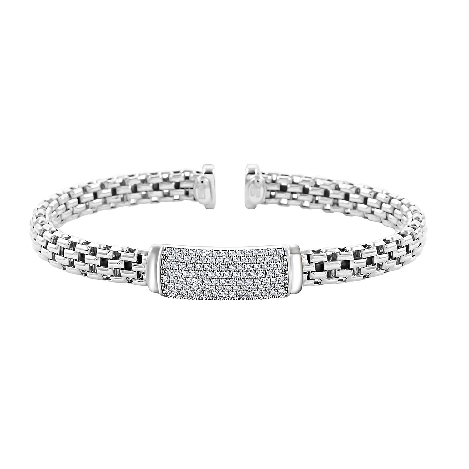 Italian Simulated Diamond Bangle Bracelet in Sterling Silver (6.50 In) 2.60 ctw