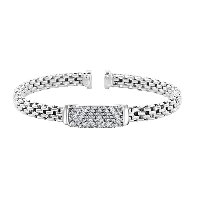 Italian Simulated Diamond Bangle Bracelet in Sterling Silver (6.50 In) 2.60 ctw
