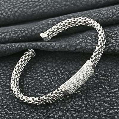Italian Simulated Diamond Bangle Bracelet in Sterling Silver (6.50 In) 2.60 ctw