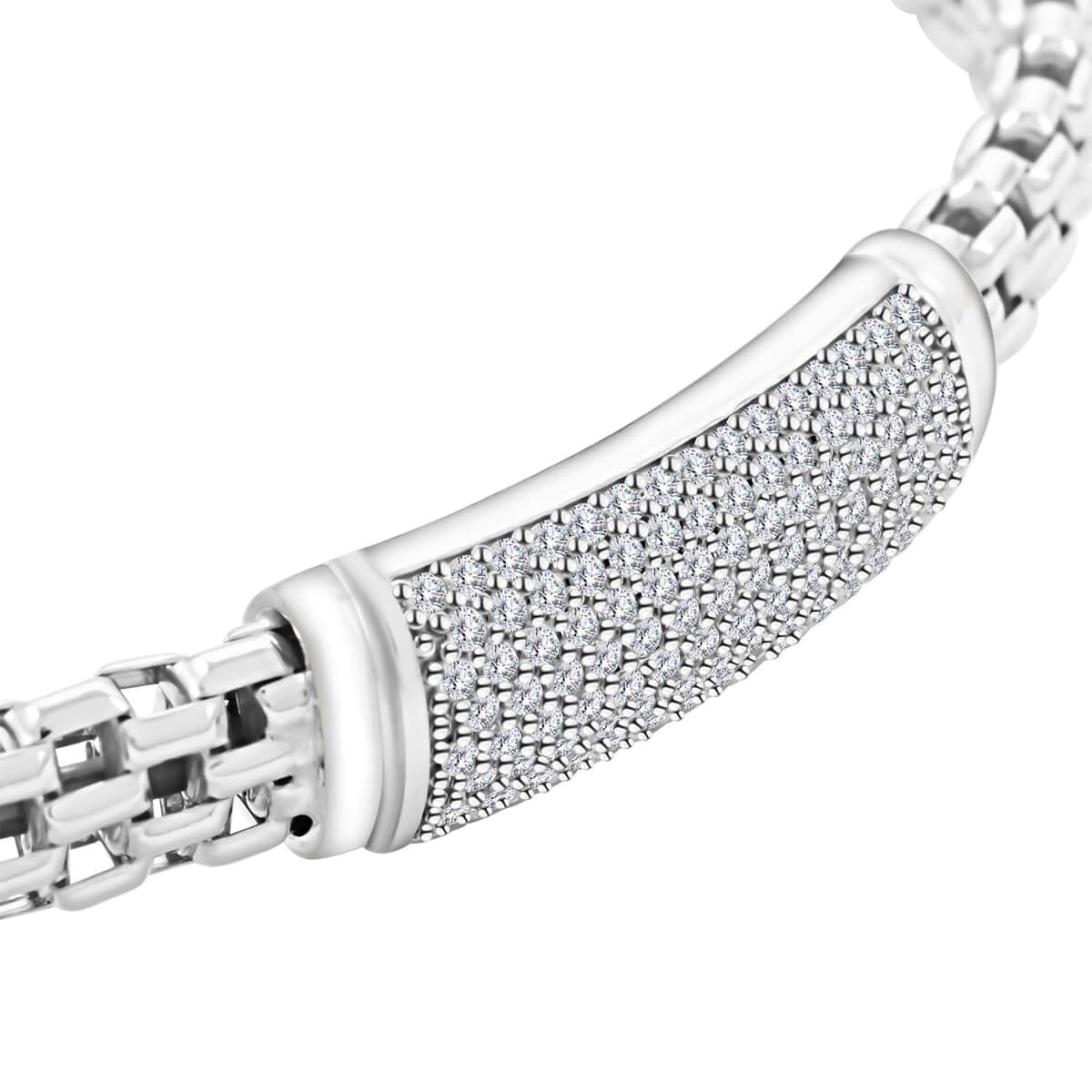 Italian Simulated Diamond Bangle Bracelet in Sterling Silver (6.50 In) 2.60 ctw image number 2