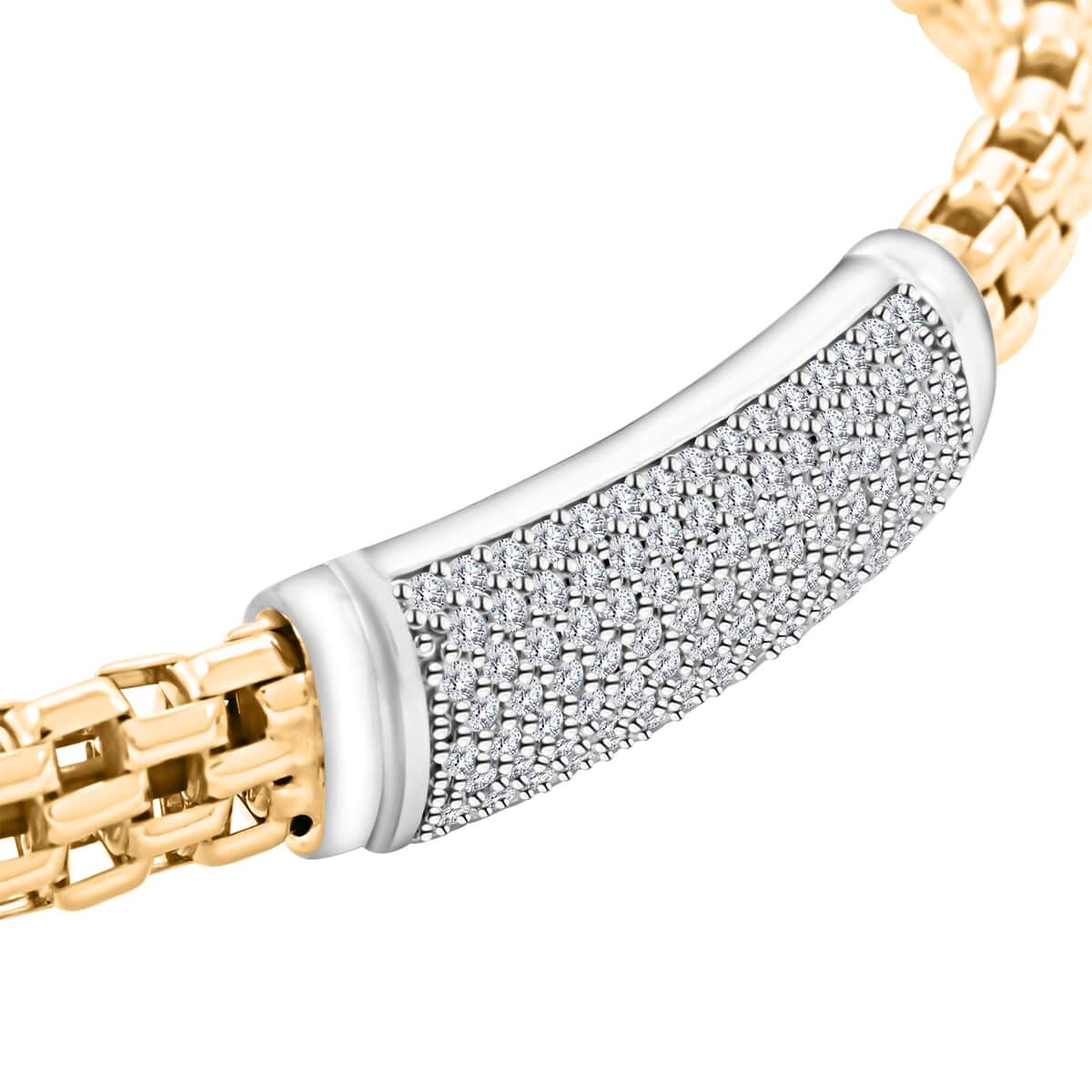 Italian Simulated Diamond Bangle Bracelet in 14K YG Over and Sterling Silver (6.50 In) 2.60 ctw image number 2