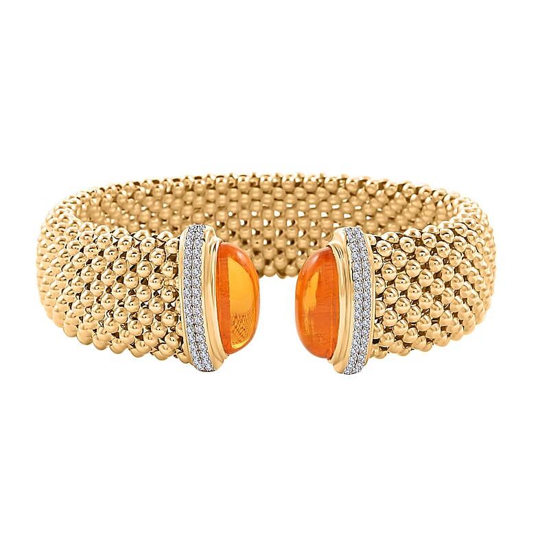 Italian Brazilian Citrine and Simulated Diamond Bangle Bracelet in 14K Yellow Gold Over Sterling Silver (6.50 In) 5.90 ctw