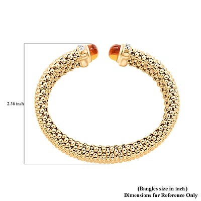 Italian Brazilian Citrine and Simulated Diamond Bangle Bracelet in 14K Yellow Gold Over Sterling Silver (6.50 In) 5.90 ctw