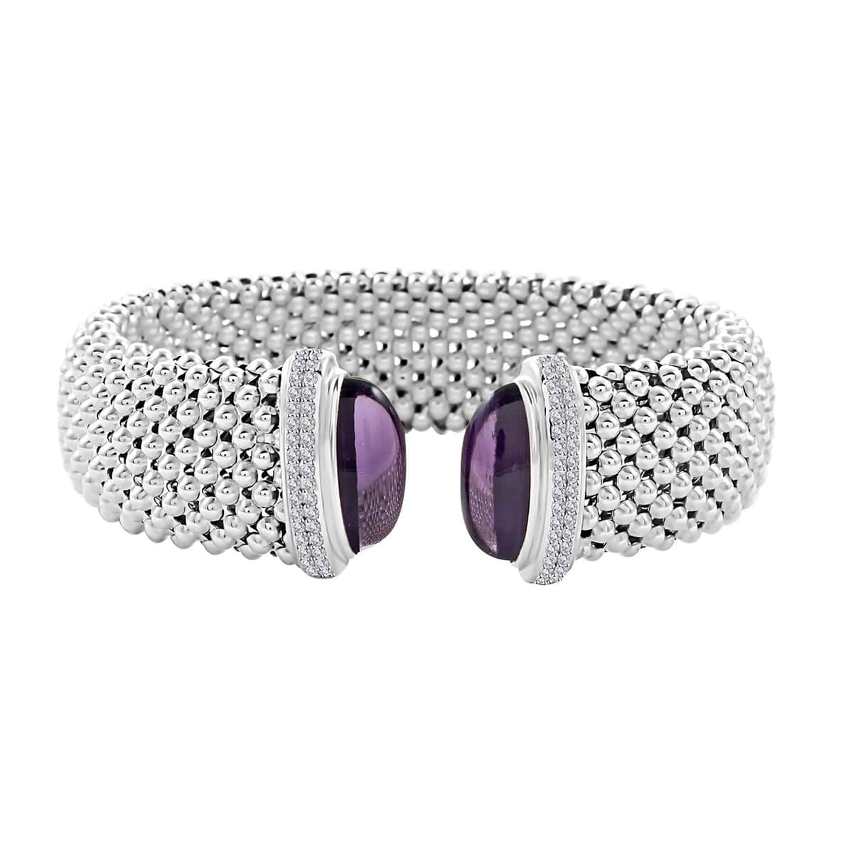 Italian African Amethyst and Simulated Diamond Bangle Bracelet in Sterling Silver (6.50 In) 5.90 ctw image number 0