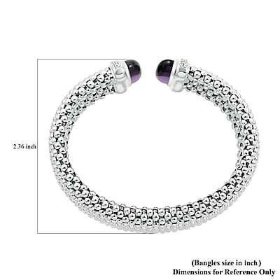 Italian African Amethyst and Simulated Diamond Bangle Bracelet in Sterling Silver (6.50 In) 5.90 ctw