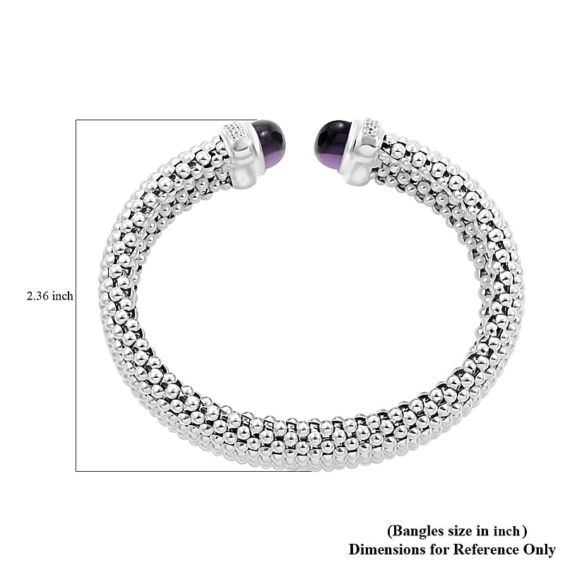 Italian African Amethyst and Simulated Diamond Bangle Bracelet in Sterling Silver (6.50 In) 5.90 ctw