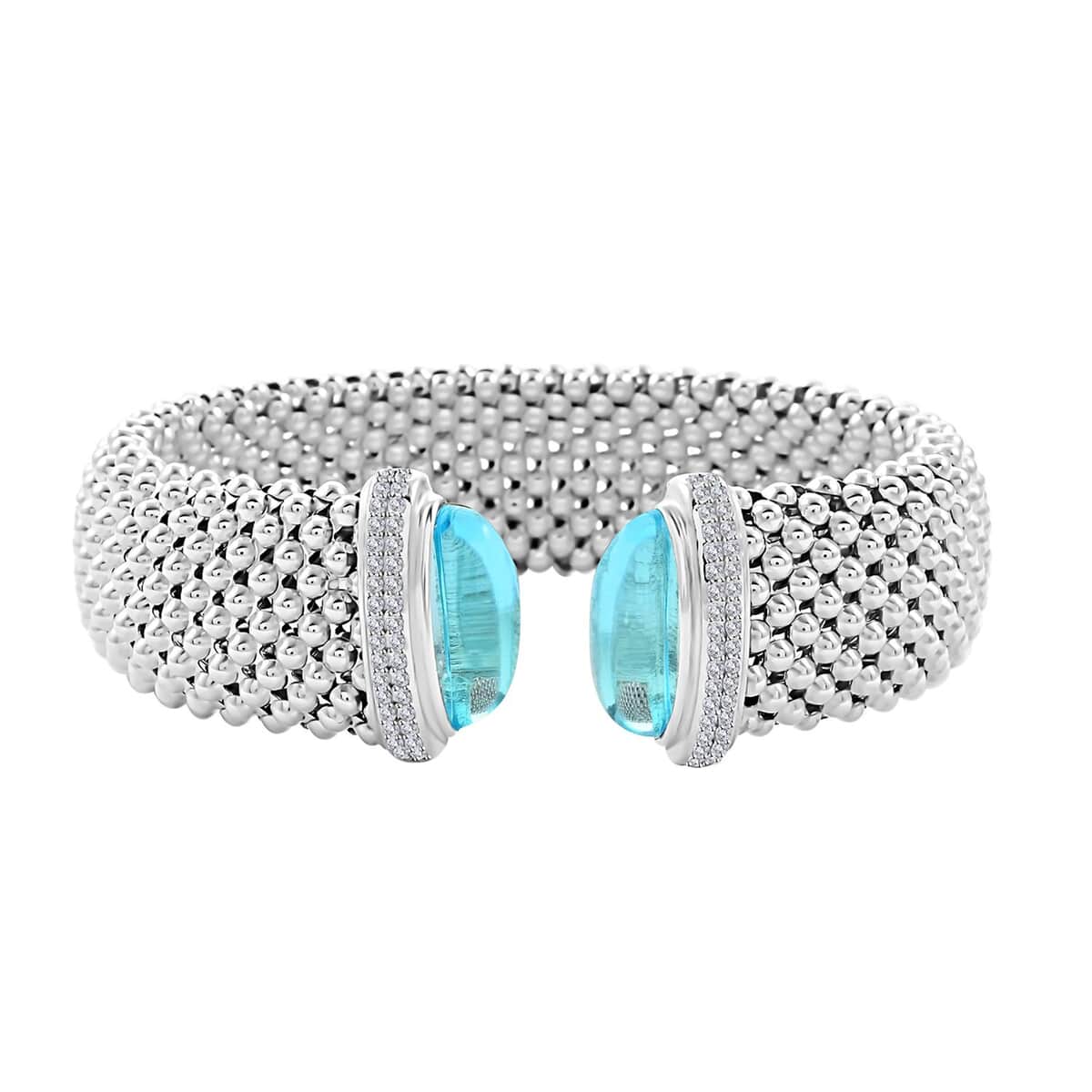 Italian Blue Topaz and Simulated Diamond Bangle Bracelet in Sterling Silver (6.50 In) image number 0
